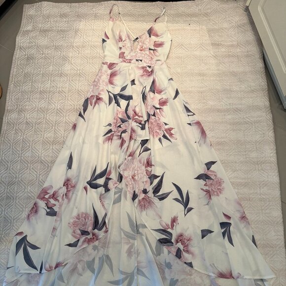 White Floral High-Low Dress, Honey, US S - Picture 5 of 7